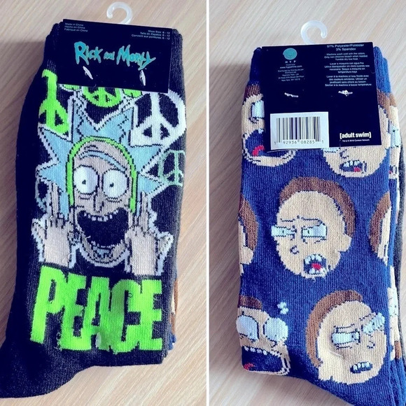 Cartoon Network Rick And Morty Socks Adult Swim NWT Two Pairs Fit‎ Sizes 6 To 12 - Picture 1 of 7